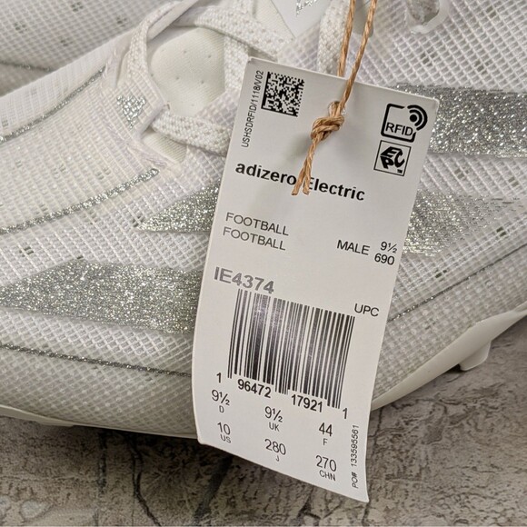 Adidas Adizero Electric Men\'s 10 White Metallic Silver Football Cleats IE4374 main image 11